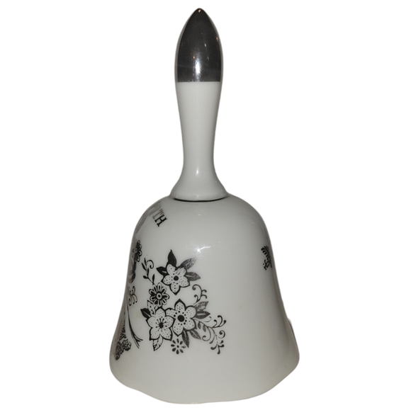 Vintage  5.24" 25th Anniversary Dinner Bell  White Porcelain & Silver Japan - Picture 6 of 7